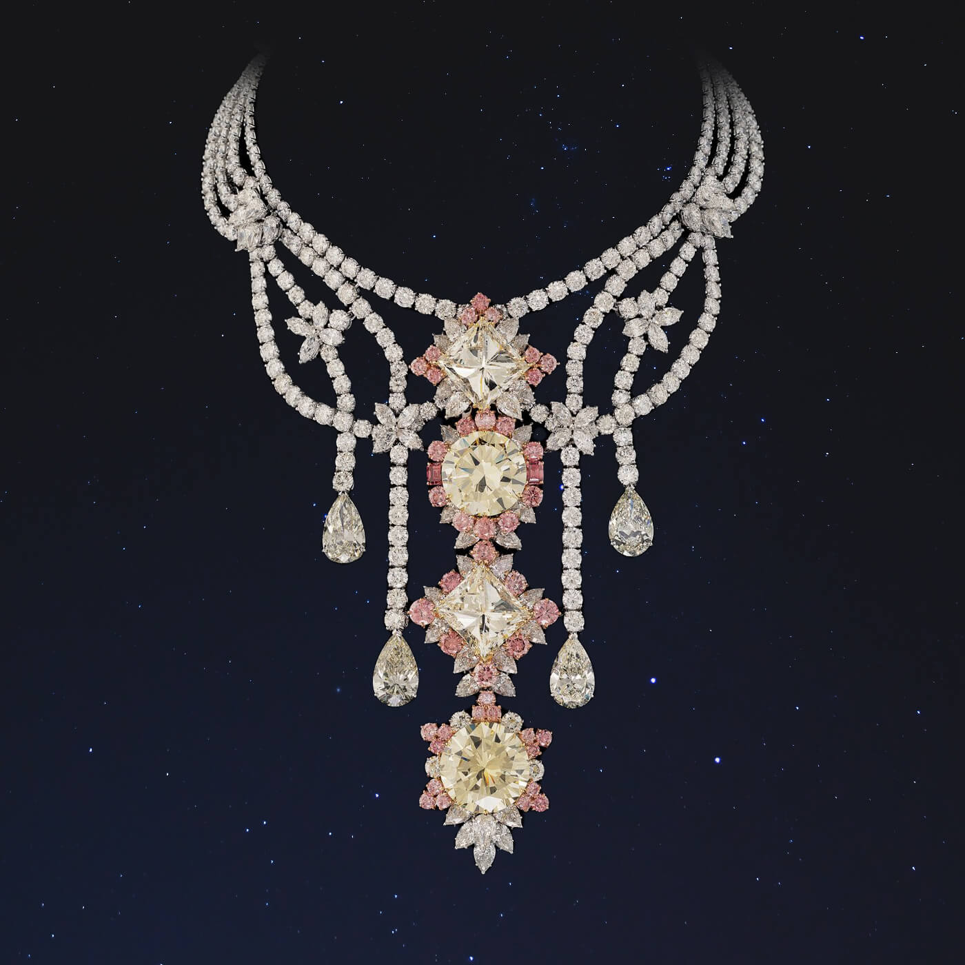 Pink and White Diamond Necklace