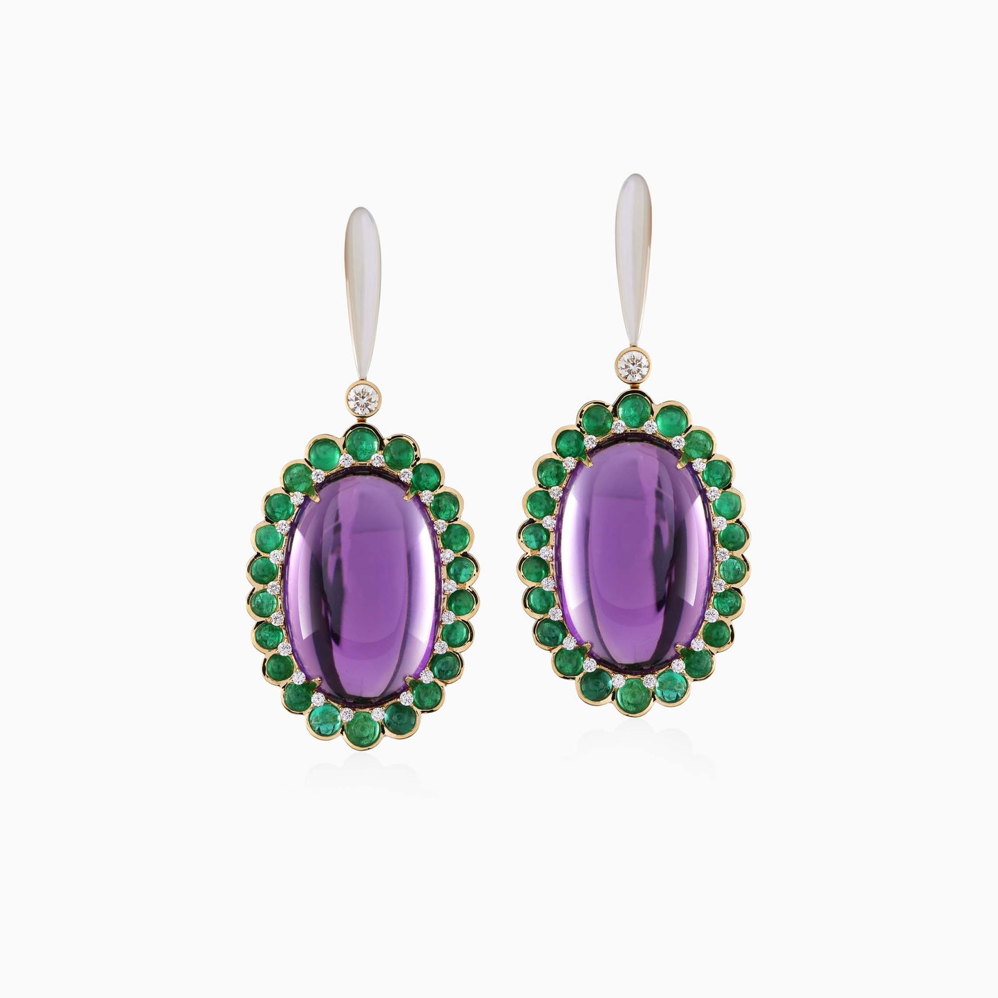 Cabochon Amethyst and Emerald Earrings - Fine Jewellery - ALIEL