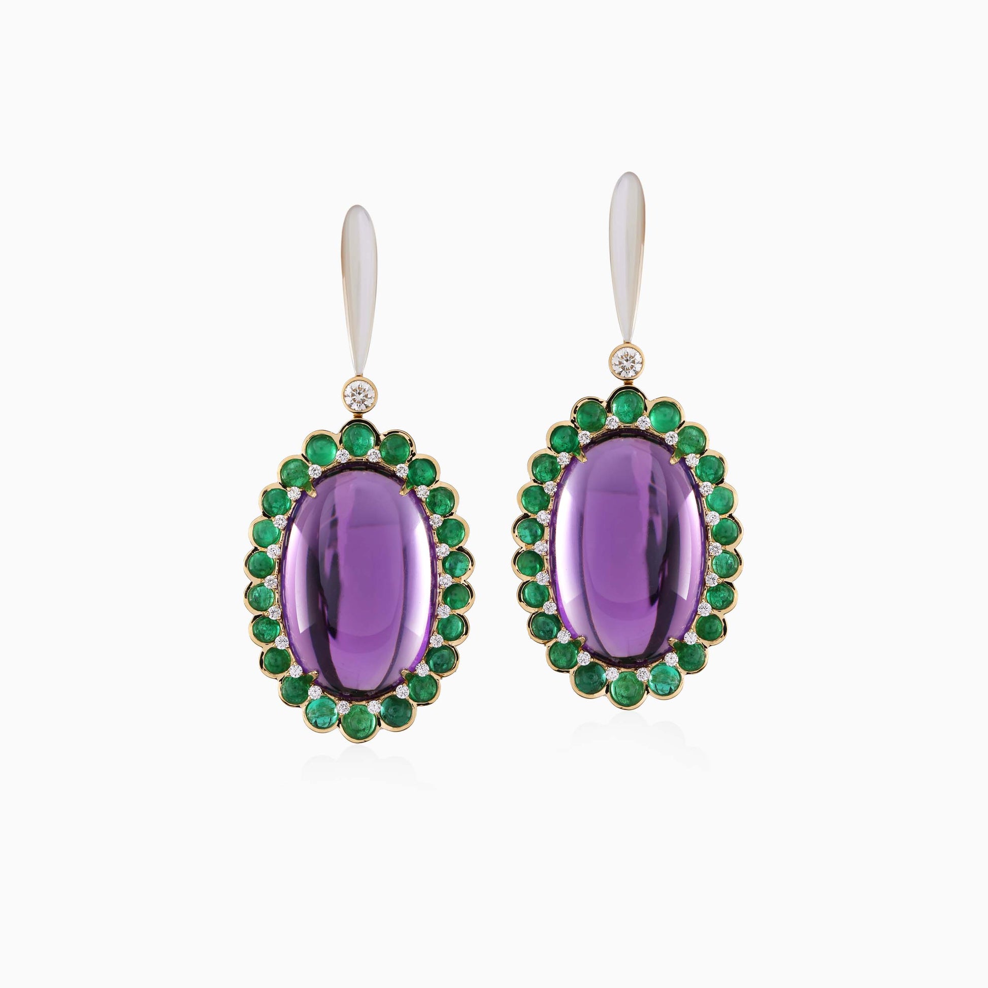 Cabochon Amethyst and Emerald Earrings - Fine Jewellery - ALIEL