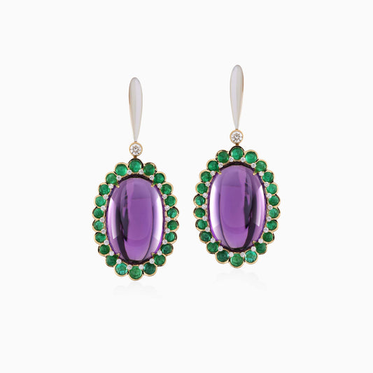 Cabochon Amethyst and Emerald Earrings - Fine Jewellery - ALIEL