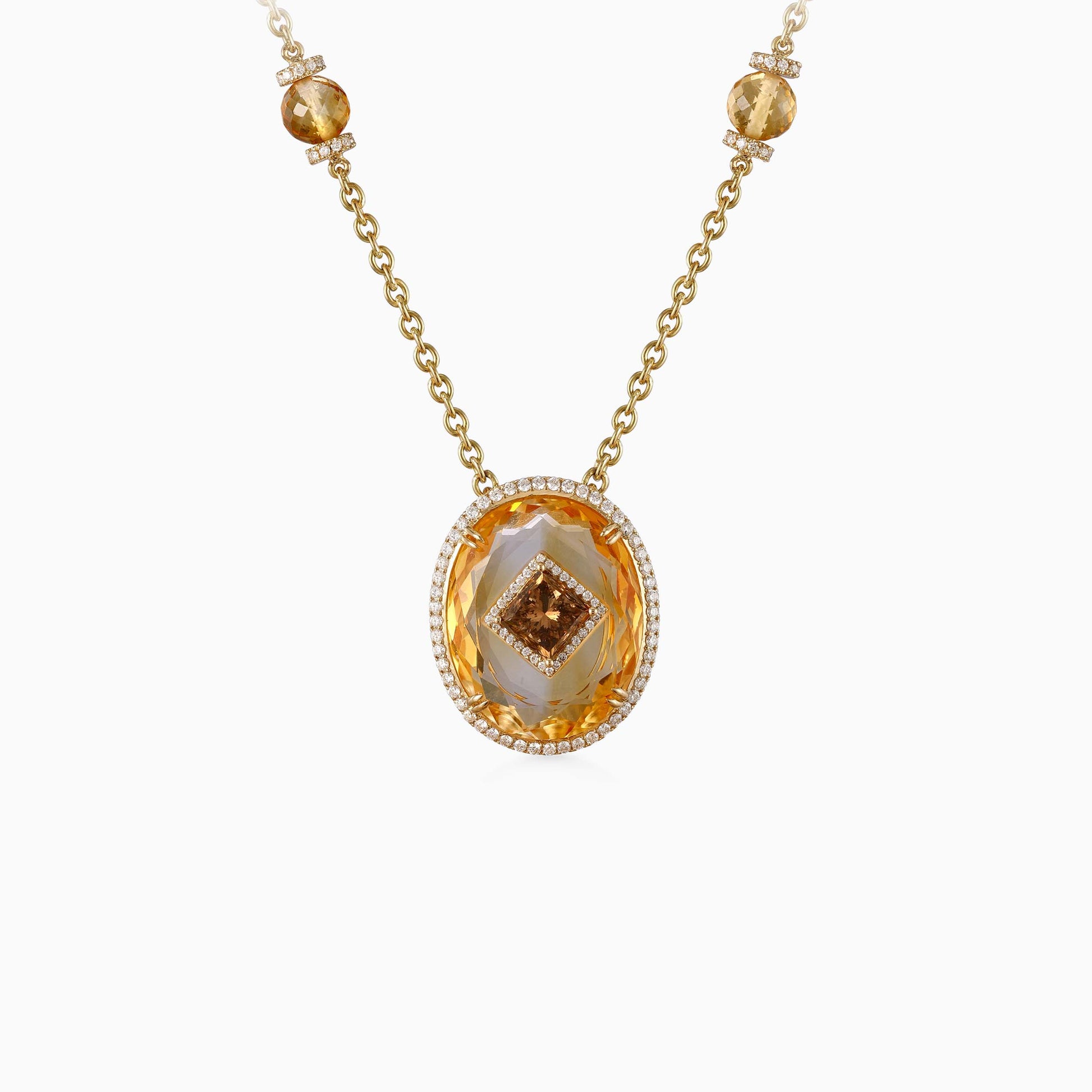 Citrine and Diamond Pendant in Yellow Gold - Fine Jewellery - ALIEL