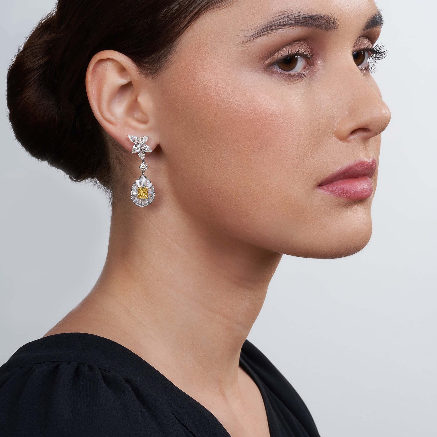 Yellow and White diamond Earrings