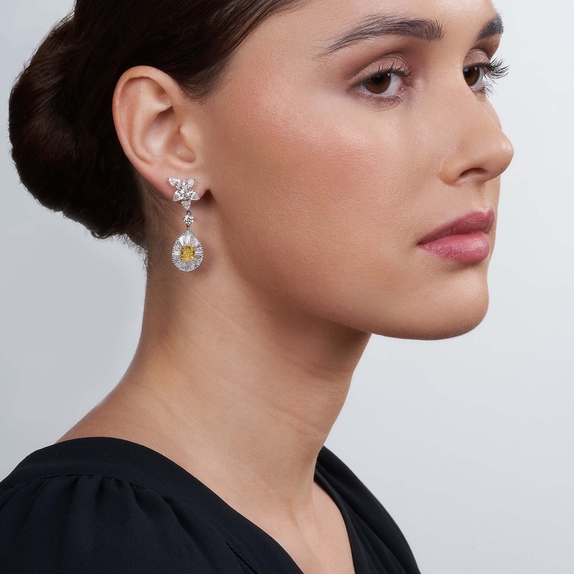 Yellow and White diamond Earrings