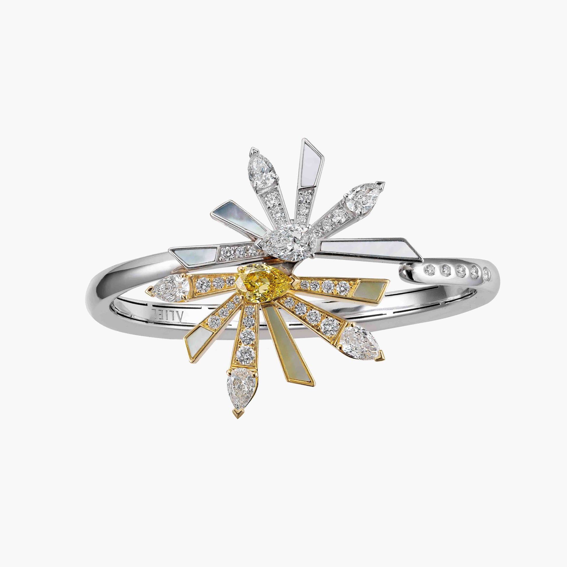 Diamond Bangle in White and Yellow Gold - High Jewellery - ALIEL