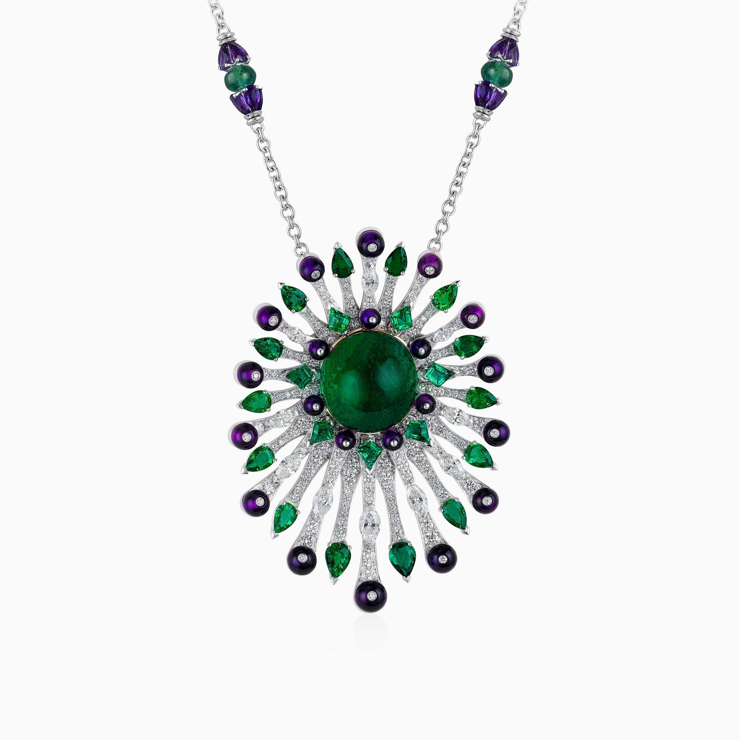 Emerald and Amethyst Diamond Pendant  High Jewellery  ALIEL