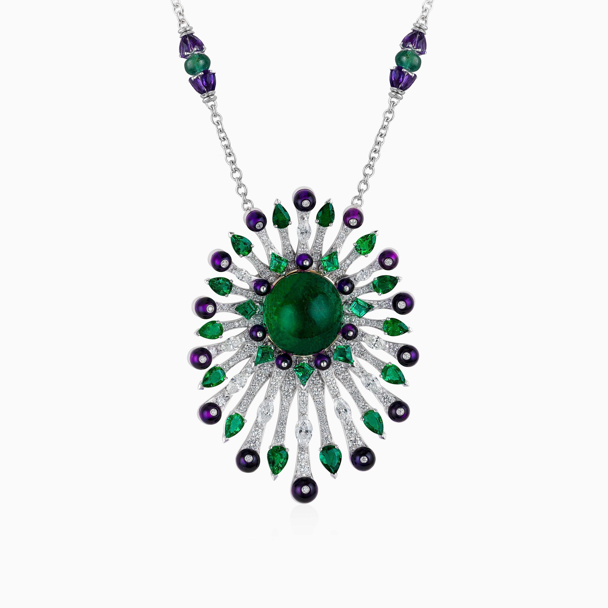Emerald and Amethyst Diamond Pendant  High Jewellery  ALIEL