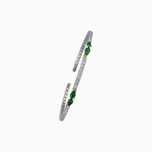 Emerald and Diamond Bangle in White Gold - Fine Jewellery - ALIEL