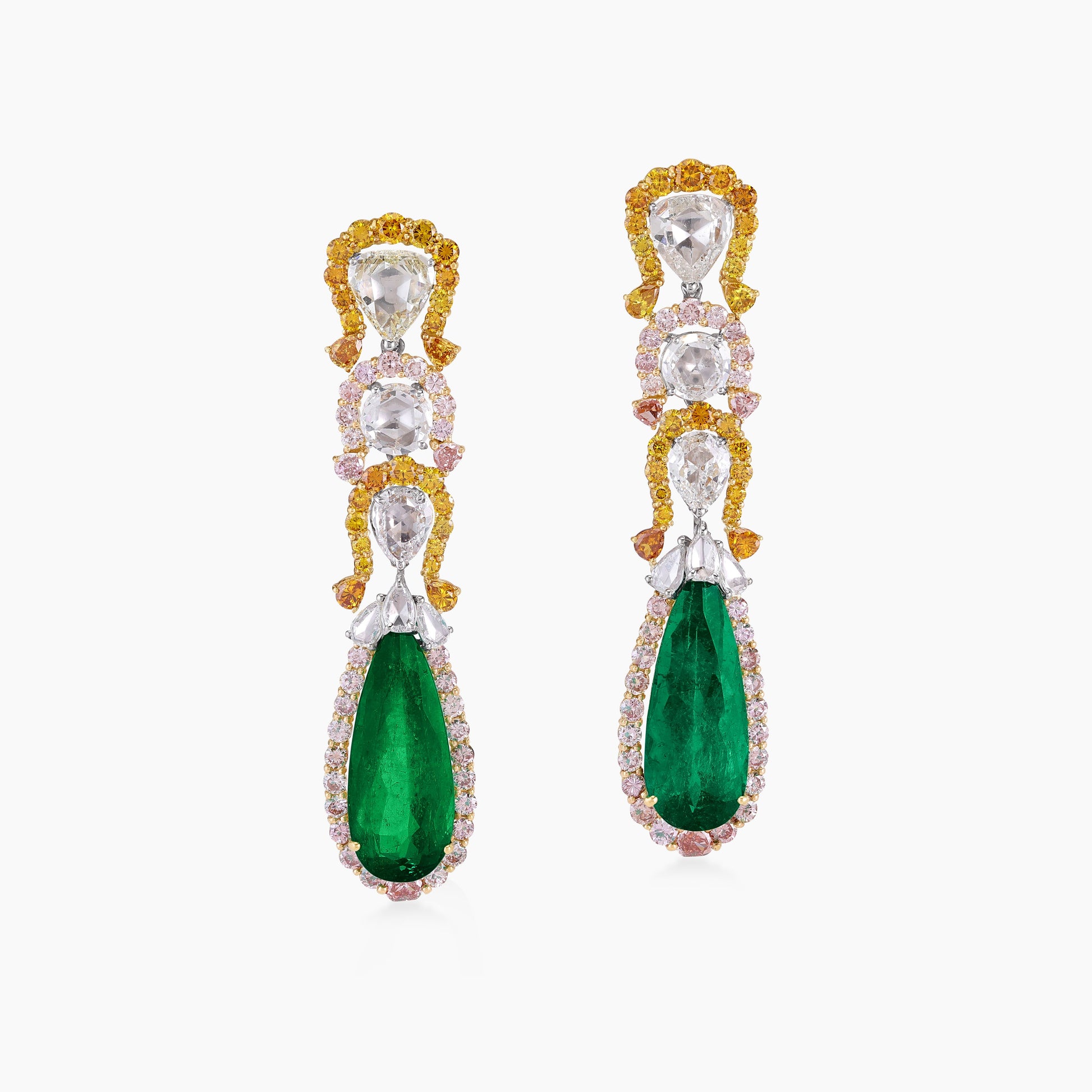 Emerald and Rose Cut Diamond Earrings - High Jewellery - ALIEL