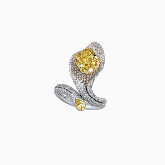 Fancy Intense Yellow and White diamond Ring - High Jewellery - ALIEL