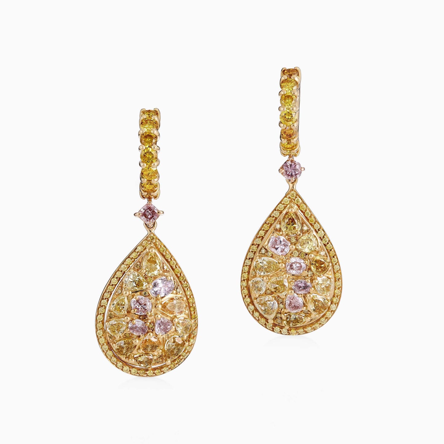 Fancy Yellow and Pink Diamond Earrings - High Jewellery - ALIEL