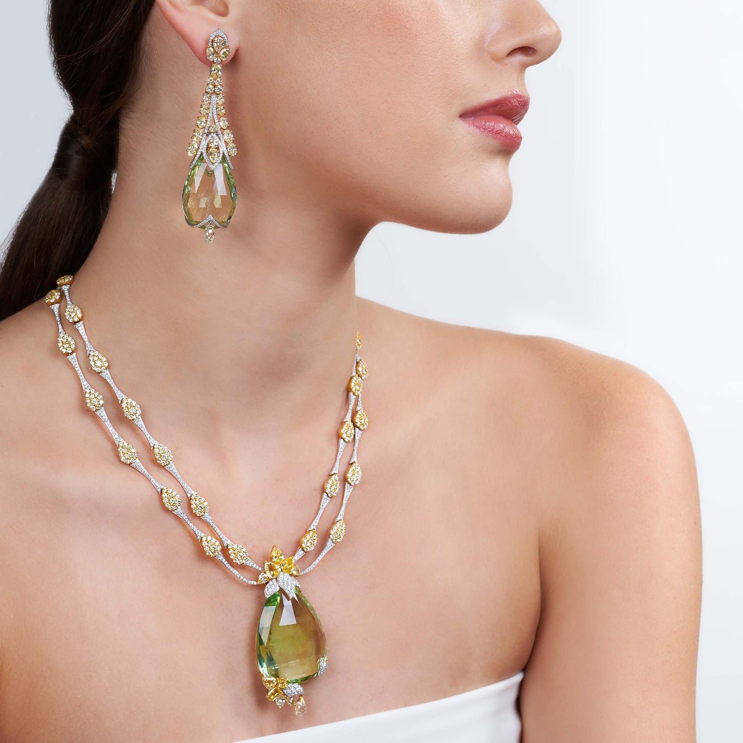 Green Beryl and Diamond Necklace - Bridal Suites - ALIEL