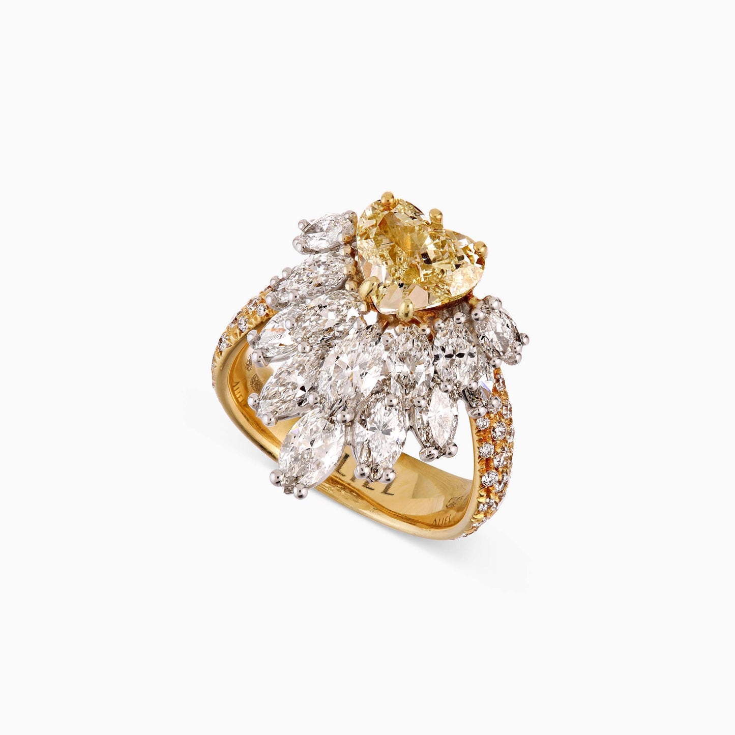 Heart shaped Yellow and White Diamond Ring - High Jewellery - ALIEL